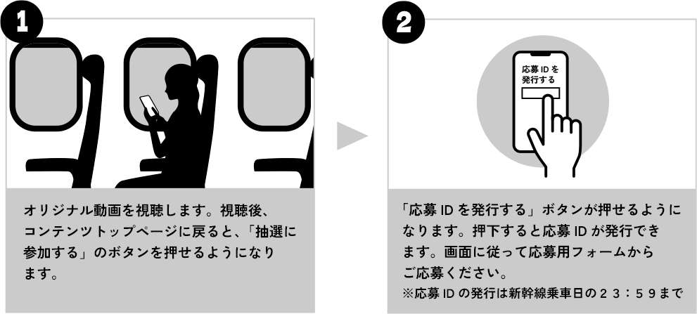 1 オリジナル動画を視聴します。視聴後、コンテンツトップページに戻ると、「抽選に参加する」のボタンを押せるようになります。 2 「抽選に参加する」のボタンを押すと、オリジナルグッズが当たる抽選に参加できます。